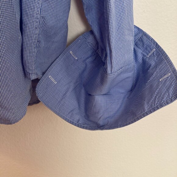 Men's J. Peterman Men's Blue/White Check Shirt with French Cuffs - Picture 5 of 7